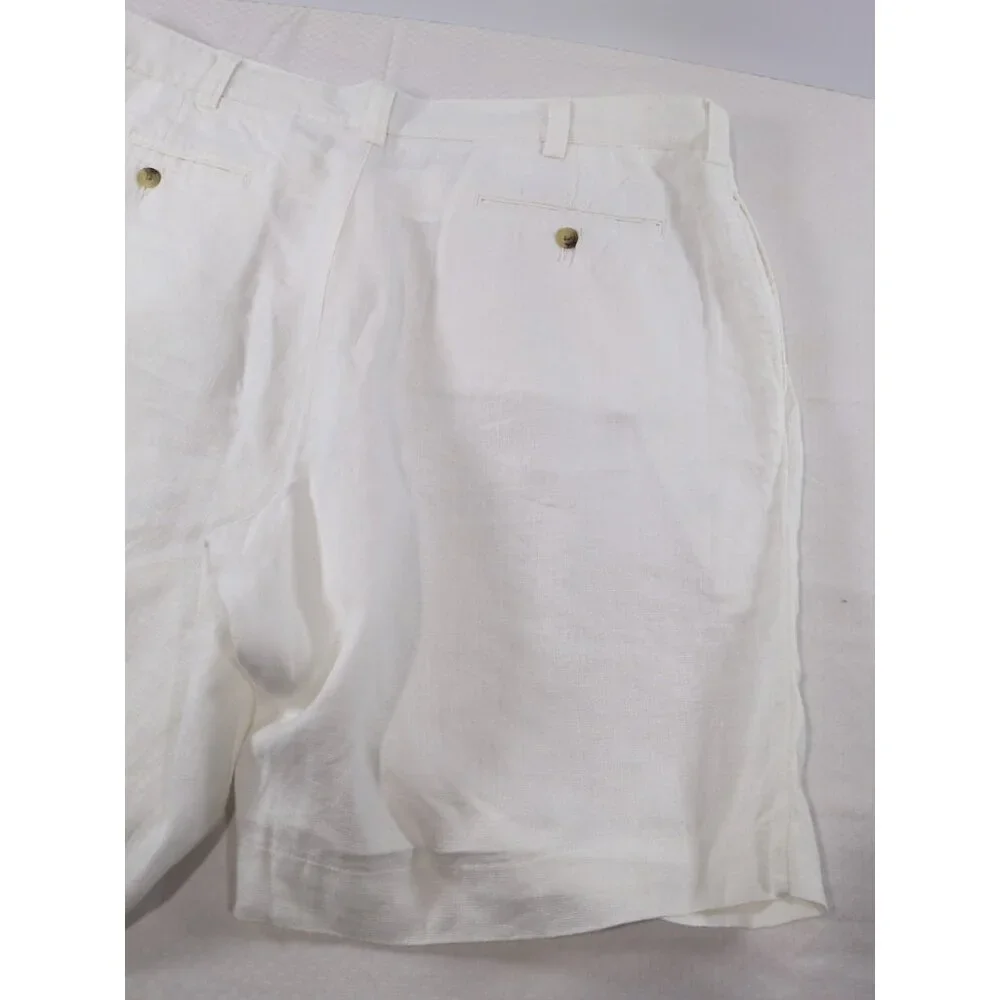 Charleston Twills Shorts Mens White 100% Linen - Chino Flat Front 40 X 9 - Picture 8 of 9